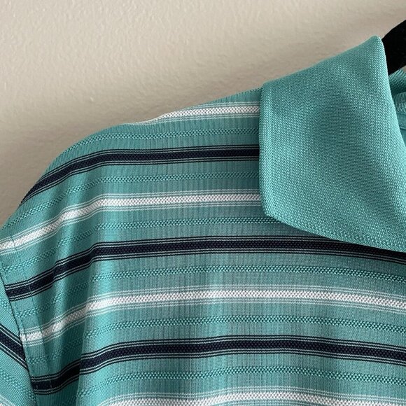 PGA Tour Men Sz M Teal Striped S/Sleeve Collared 3 Button Casual Polo Golf Shirt - Picture 5 of 9